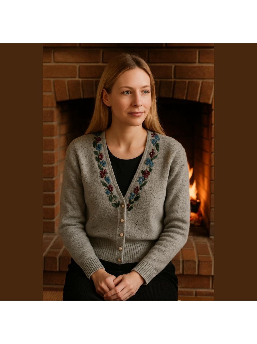 Vintage Floral Embroidered Cardigan Sweater teacher cottagecore granny